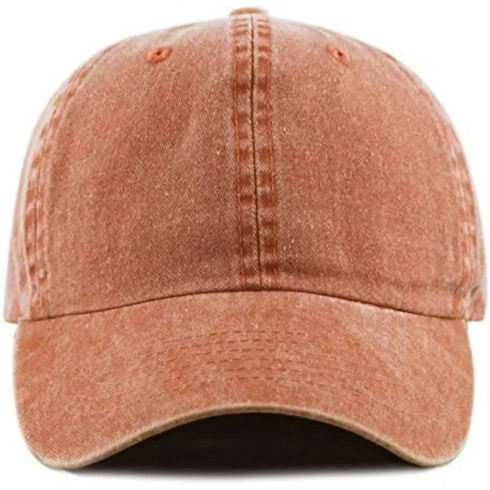 Unisex Orange 100% Cotton Pigment Adjustable Size Classic Baseball Six Panel Cap